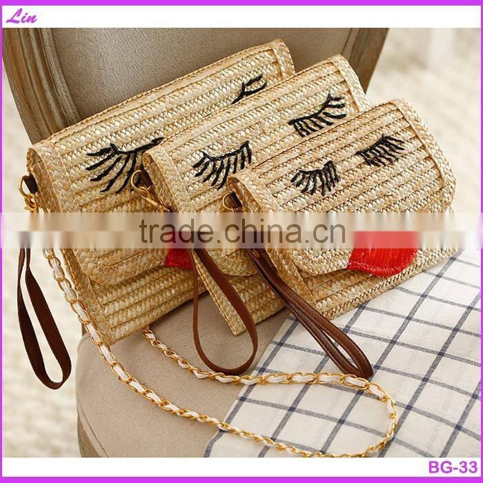 Ladies fashion beige summer natural straw bag