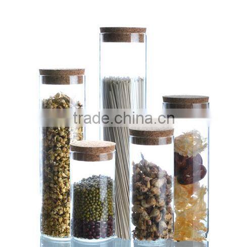 Cafe kitchen high borosilicate glass keep fresh sealed bottle jar canister with wood lid