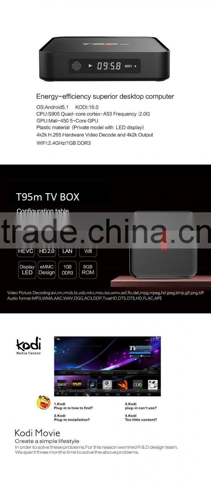 T95M iLepo plus 4K low configuration 1GB RAM android 5.1 LED display OTT TVBOX