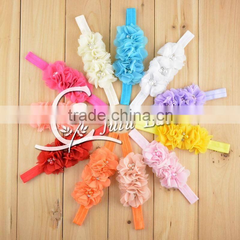 NEW grosgrain ribbon Baby Headbands with three pearls rhinestone flower / chic women skirt waistband accessories clothing collar