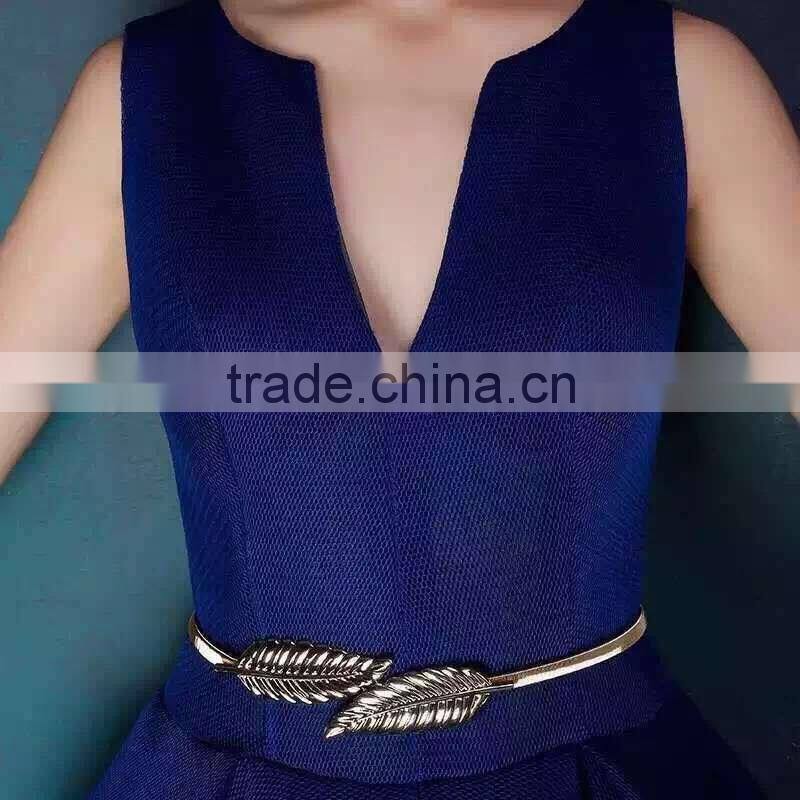 Skirt decorated with golden leaf buckle belt ladies dress fine decorative elastic elastic metal waist chain belt