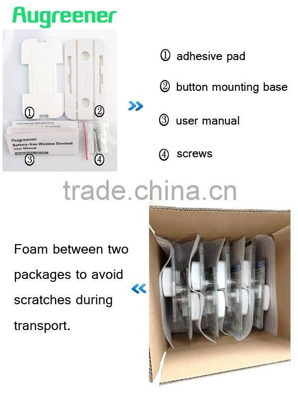 hot selling battery less doorbell wireless doorbell 25 melody ring tones CE ROHS standard wireless doorbell Plug in Qingdao