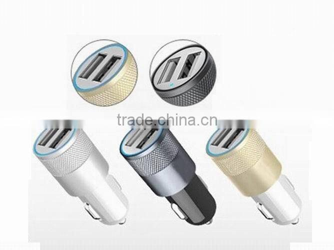 2015 Newest High quality3.1A Aluminium Alloy Car Charger for cellphone/ipad/ipod/mp5/digital