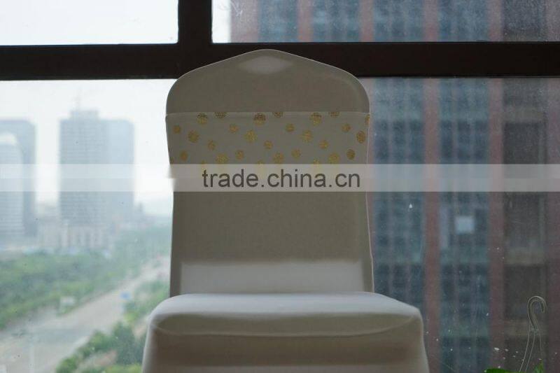 Gold patterns lycra chair band with buckle for banquet