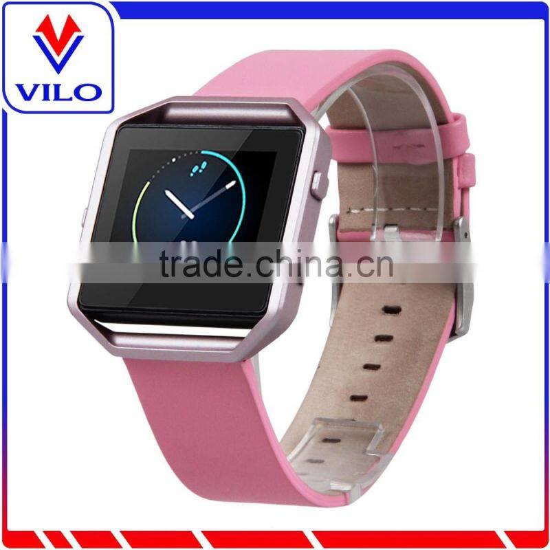 Luxury Genuine Leather Wrist strap Watch band For Fitbit Blaze Smart Watch+Metal Frame