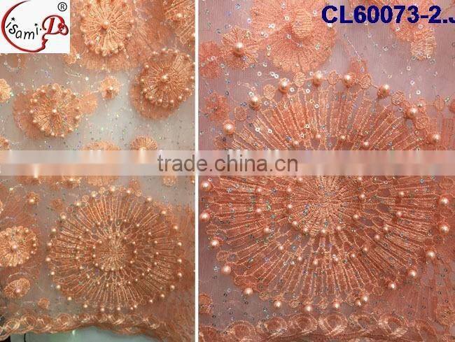 CL60073 Wholesale price good quality net french lace with beads and stone