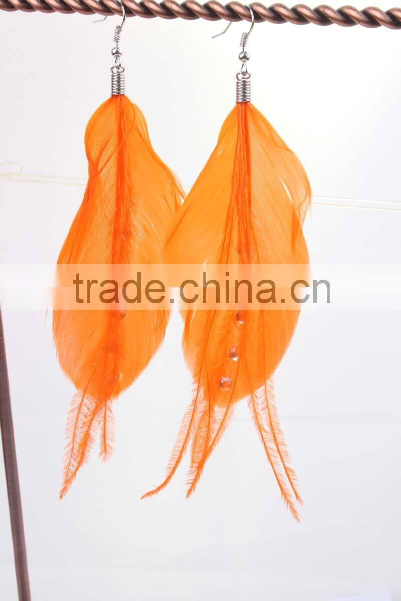 Sky blue Long feather earring with cheap feather dangle drop earring for girls wholesale