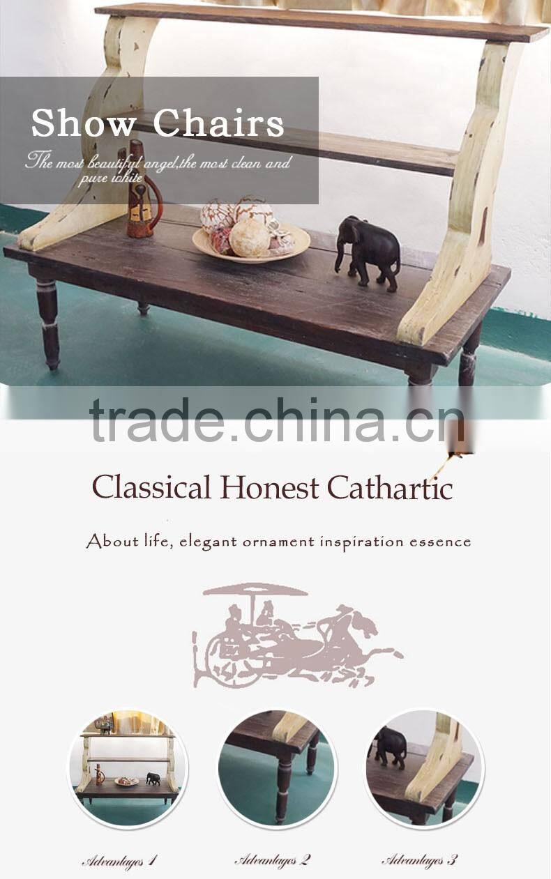 Pine and plywood design two-layers chair and table display stand for art crafts