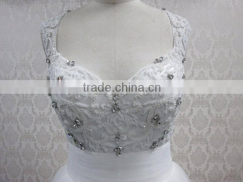 WD10 Hot selling Senior Hand-made beaded bling crystal White Wedding Dress