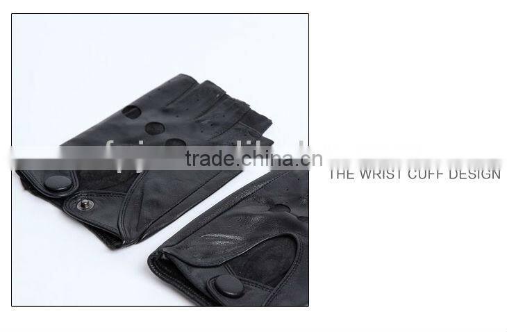 Genuine Sheep Leather Mens Driving Fingerless Gloves