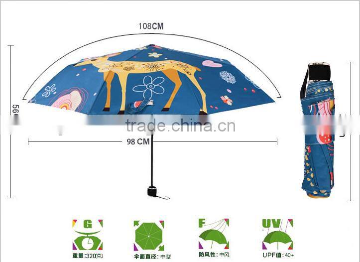 Hot Sale unique umbrella Fashion Galaxy Nebula 3 Folding sika deer art Umbrella Sunny and Rainy Sunscreen Anti-uv Umbrellas