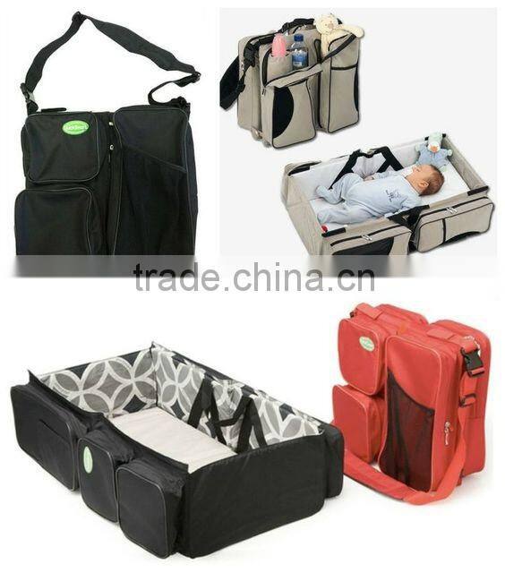 polyester with dot printing foldable travel diaper bags/ baby travel cot