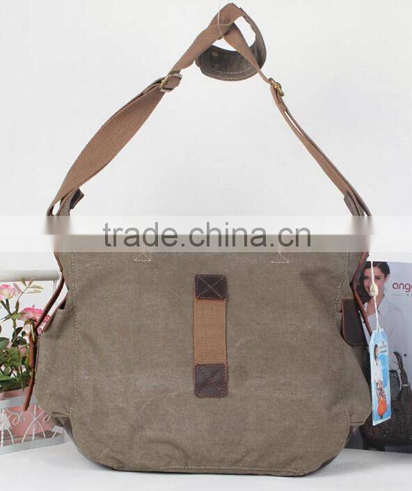 Vintage canvas shoulder bag with leather trim