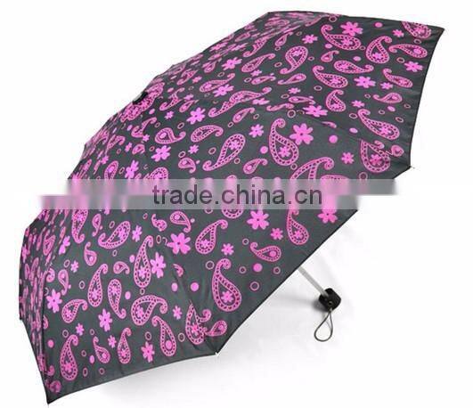 Aluminium shaft 3 folding panels print full color logo umbrellas