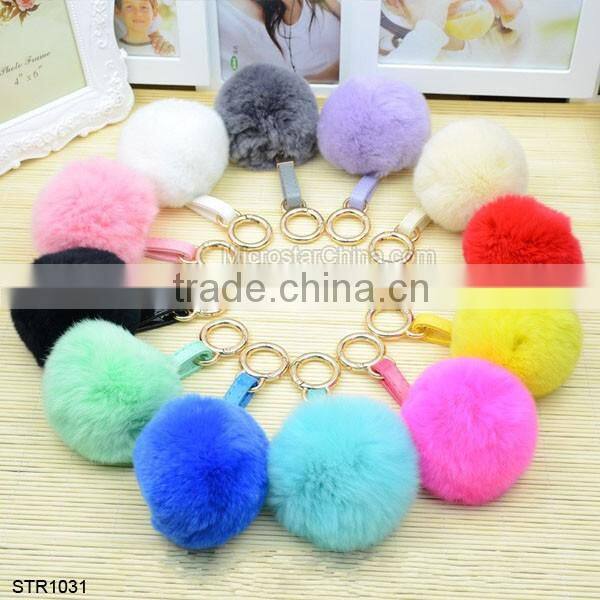 8cm Fur Pom Pom Keychain Rabbit Fur Ball Silver Keychain