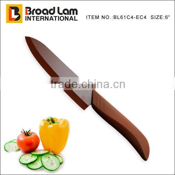 Beautiful design 4pcs Ceramic Color Knife set, brown/coffee color ABS+TPR coating handle, soft touch