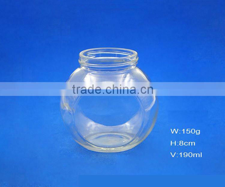 190ml wholesale eco-friendly flat drum shape clear glass jar for candy