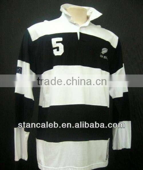 black and white color men's designed long sleeves rugby jerseys