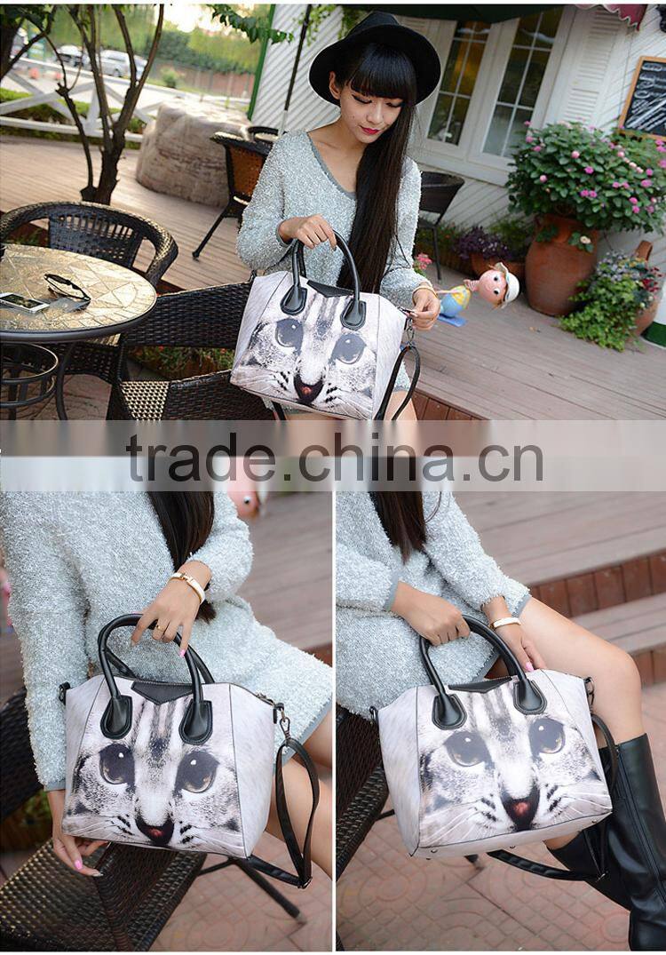 2015 new handbag shoulder bag Messenger bag Korean style PU fashion ladies bag printing cat eyes handbag free shipping