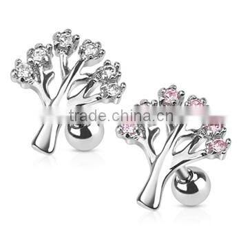 Gemmed Tree Surgical Steel Cartilage Tragus Barbell