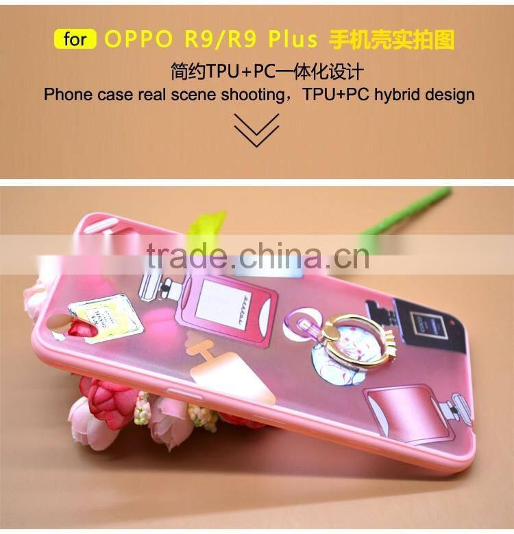 Fashion Luxury Perfume TPU+PC Hybrid Phone Case Built-in Ring Bracket For Oppo R9 Plus
