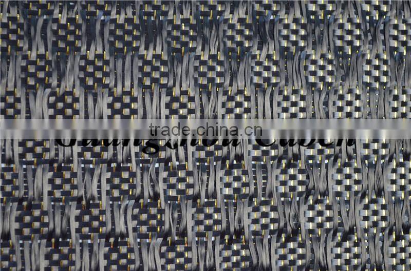 Excellent 3K Jacquard carbon fiber woven fabric mixed gold metallic yarn high quality fabric