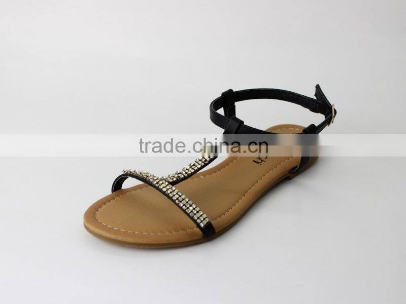 Lastest new design wholesales fashion flat summer sandals with charming trim