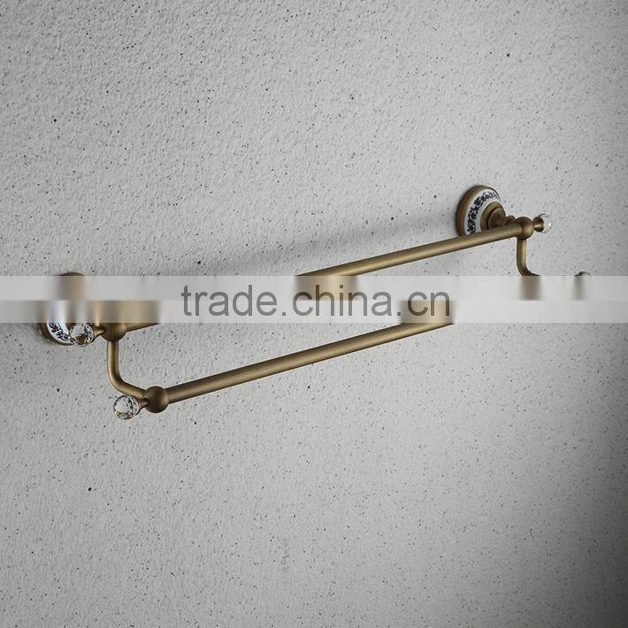 2016 new design bathroom brass ,ceramic double towel bar/ towel rod / towel rail accessories with crystal hook