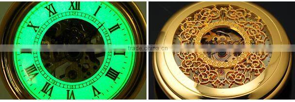 Fashion Skeleton Gold Case Roman Dial Mens Mechanical Pocket Watch