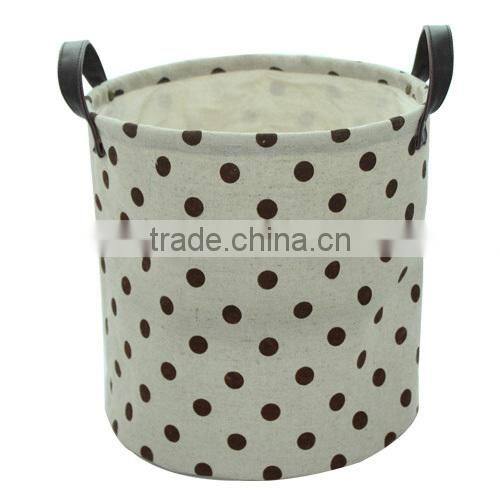 2014 New flax cloth storage bucket,linen fabric waterproof laundary bag with PU leather handle(BBHT007)