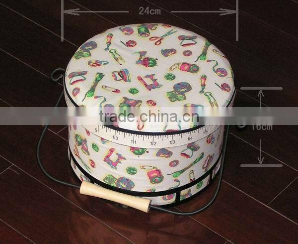Hardboard Round Sewing Box with handle