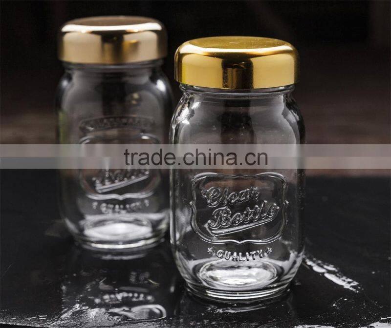glass canning jars with golden lips 240ml