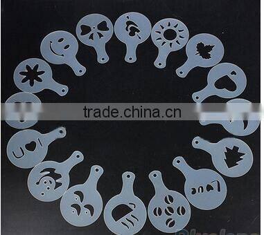 CY183 16Pcs/set Mold Coffee Milk Cake Cupcake Stencil Template Coffee Barista Cappuccino Template Strew Pad Duster Spray Tools