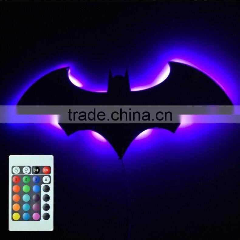 New Arrival Creative Bat Mirror Wall Lamp Batman Shape Mirror With Remote Control LED Colorful Lamp Decorative Mirror Lamp