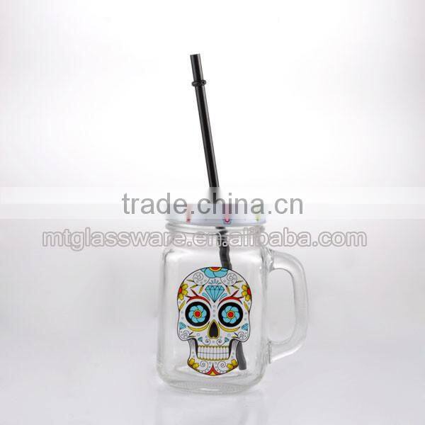 16oz Halloween White Smile Skull decal glass mason jar drinking water glass cup