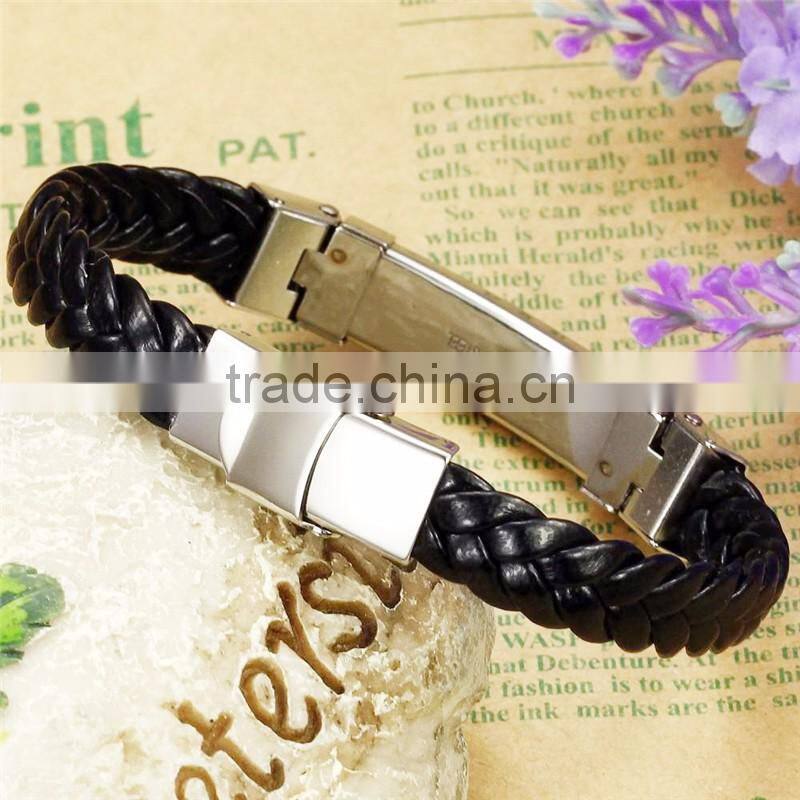 Jewelry Handmade PU Braided Leather Handcuff Charm Bracelet For Men