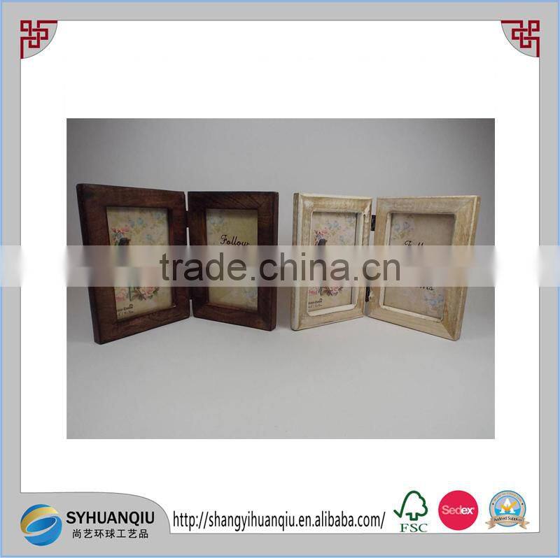 fire color wood double picture frame and table wooden picture frame