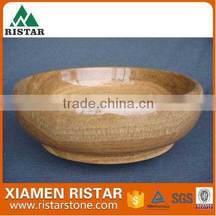 Cheap round yellow marble stone bathroom basins and stone sinks RST-RB077