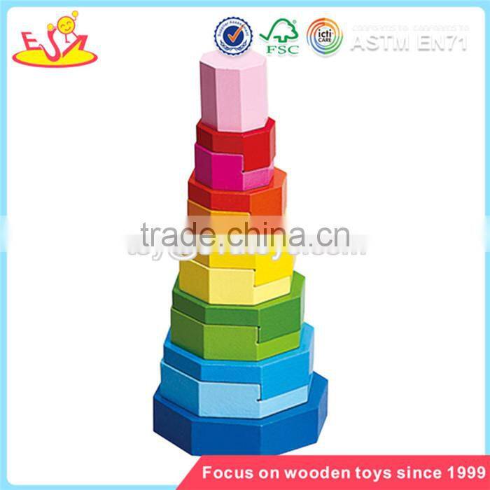 Wholesale colorful wooden bricks stacking toy brain training wooden bricks stacking toy W13D055