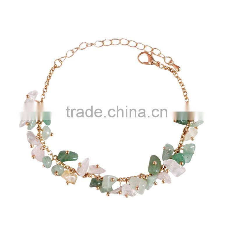 raw stone charms gold chain bracelet crushed stone bracelet