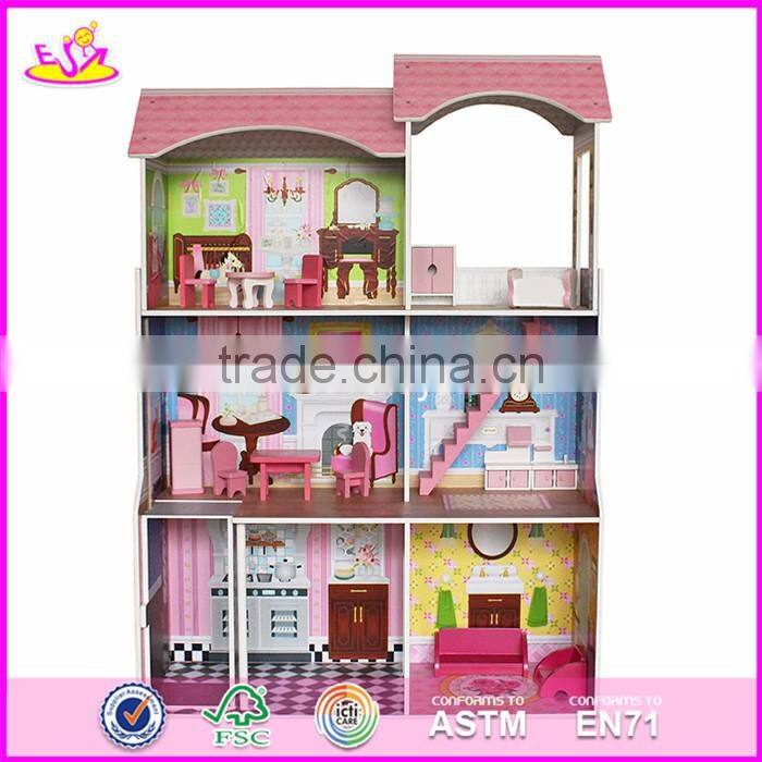 2017 Best preschool pretend play large wooden kids doll house set W06A248
