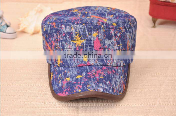 colorful maple leaf printed denim military caps and hats