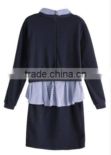 2016 New Style Autumn Shirt Korean Turn Down Collar Long Sleeve Dress Patchwork