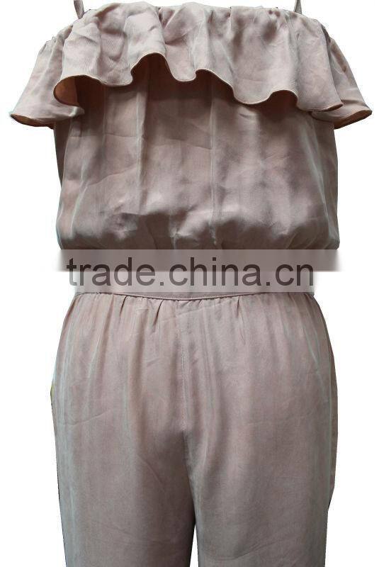 Ladies Spaghetti Strap Long Pants Design 100% Silk Evening Jumpsuits