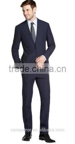 Navy Linen 2-Button Suit With Flat Front Pants(SHT1182)