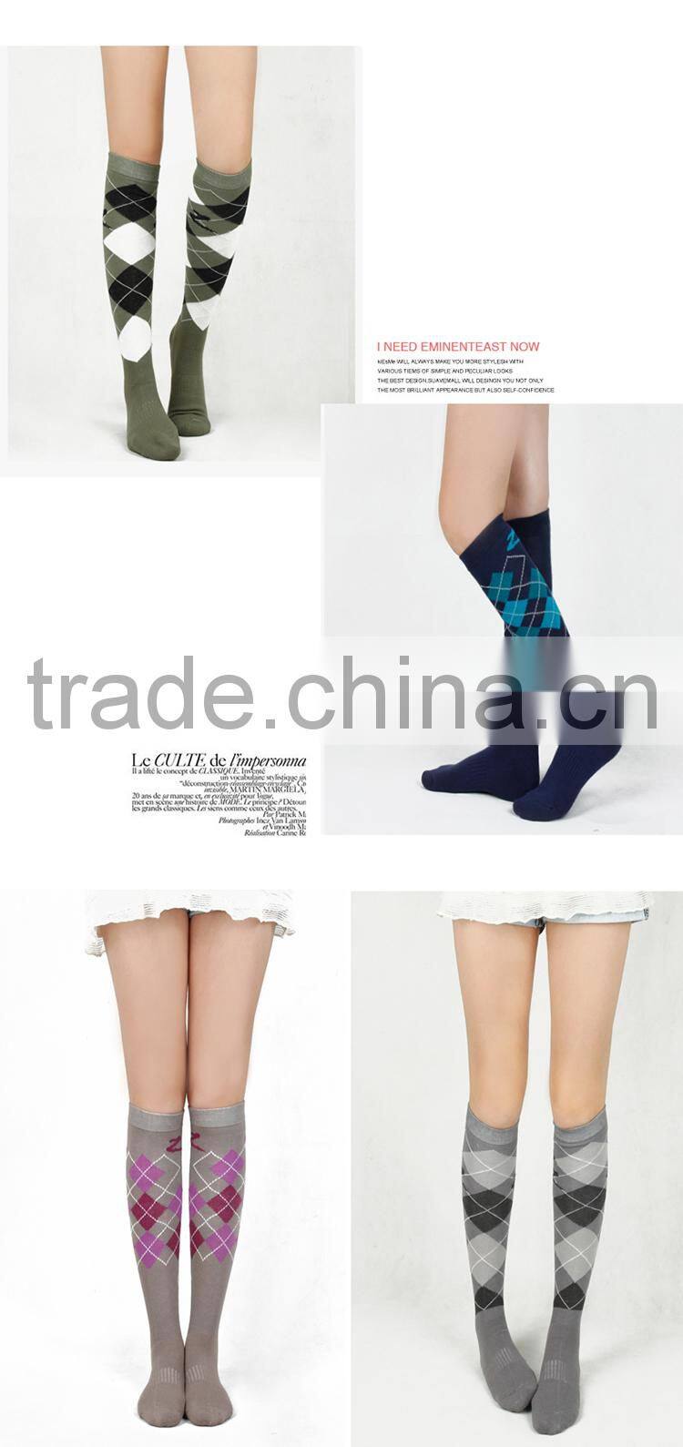 fashion stylish diamond pattern semi-terry stocking knee-high socks for horse rider