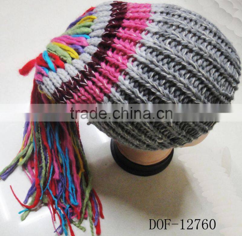 Fashion most popular 100%acrylic crochet knitted stripe hot cap for winter in stock now!
