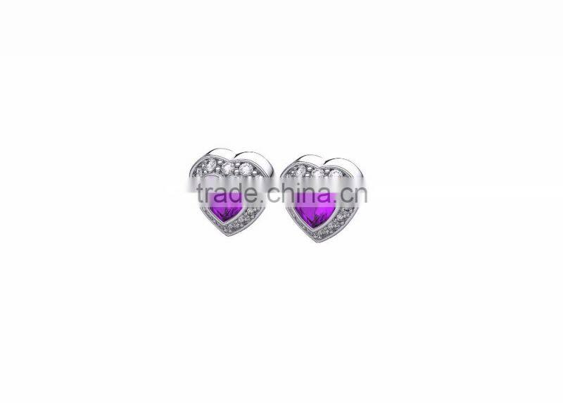 Silver Plated Designer Big Gemstone Heart Earrings