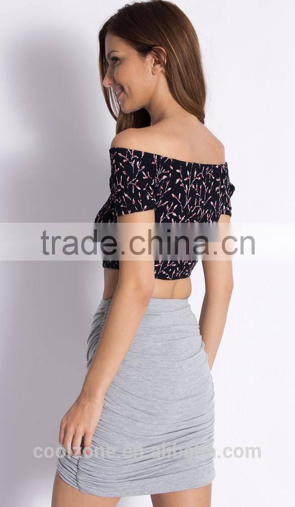 New style cute floral print off shoulder women fashion top