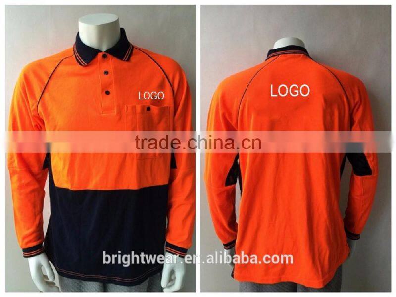 Mens two-tone high visibity reflective work wear poly/cotton silk-screen print safety polo shirt